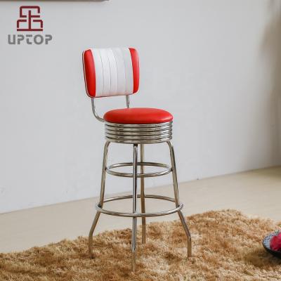 China Wholesale Chinese Commercial Furniture Retro Diner Furniture Antique Homemade Modern Bar Stool Synthetic Leather 201 Stainless Steel 9kg for sale