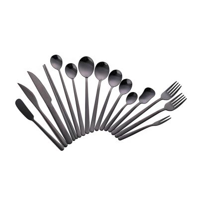 China Durable Long Handle Matte Stainless Steel Black Plated Cutlery Used Restaurant Flatware Set for sale