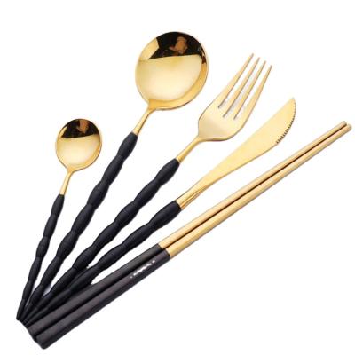 China Sustainable Wedding Stainless Steel Gold Cutlery Set Spoons Knives Gold Forks And Spoon Cutlery for sale