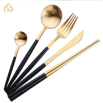 China Viable 4 Piece Set Fork Knife Spoon Set Tableware Copper Wedding Plating Stainless Steel Tableware Wholesale Frosted Gold for sale