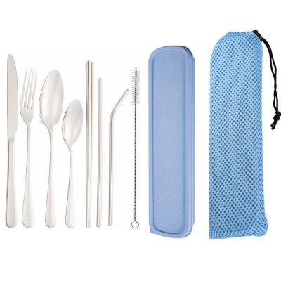 China Amazon Sustainable Custom Portable Silver Cutlery Set With Case Travel Flatware Set Stainless Steel for sale