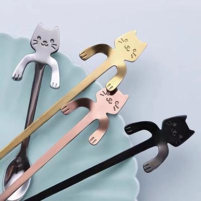 China Viable Hanging Stainless Steel Cat Spoon Creative Dessert Spoon Halloween Teaspoon Cup for sale