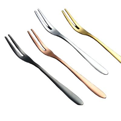 China Reusable colorful fruit fork family-use 304 stainless steel mini viable dessert cake fork for sale