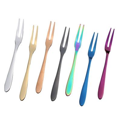 China Viable China Supplier Hot Sale Stainless Steel Gold Table Fruit Fork 2 Small Buyers Wholesale for sale