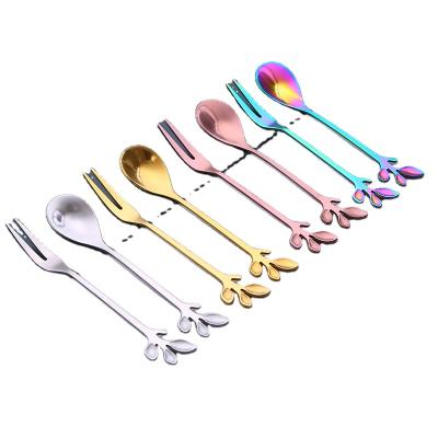 China Hot Sale Stainless Steel Ice Cream Dessert Fork Viable Leaf Shape for sale