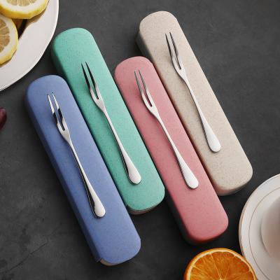 China Reusable Selling Reusable Stainless Steel Fruit Fork Cake Fork Hot Pizza Fork Reusable Silver With Gift Box Set for sale