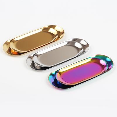 China Viable Nordic Style Gold Plating Stainless Steel Metal Tray Home Storage Hotel Serving Oval Tray for sale