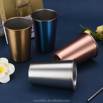 China Disposable Metal Drinkware Printed Drinks Cup Stainless Steel Sublimation Beer Mug Customized Logo for sale