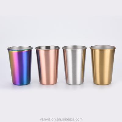 China Disposable Stainless Steel Drinkware Printed Drinks Cup Stainless Steel Sublimation Beer Mug Customized Logo for sale