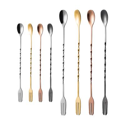 China Amazon Viable Hot Sale Long Cocktail Stirrer Bar Spoon Direction Mixing Fork For Bartender Kits for sale