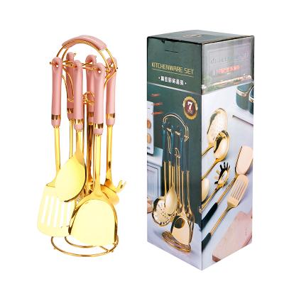 China Hot Sustainable Amazon New Arrival Stainless Steel Cookware Set Gold Plated 7pcs Kitchen Utensils With Box for sale