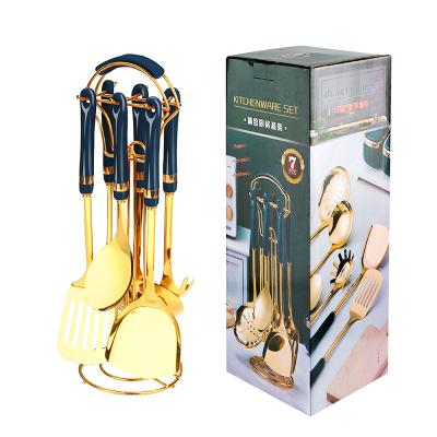 China Hot Sustainable Amazon New Arrival Stainless Steel Cookware Set Gold Plated 7pcs Kitchen Utensils With Box for sale