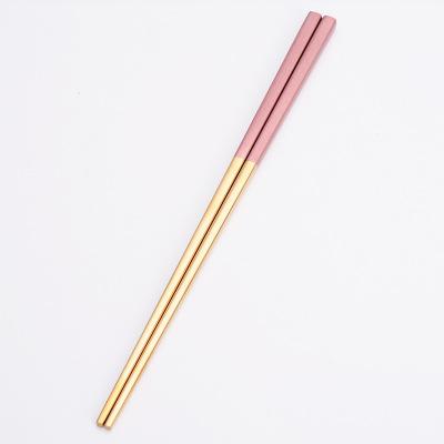 China Viable Pink Reusable Gift Set Korean Wholesale Chinese Style Wedding 304 Stainless Steel Chopsticks for sale