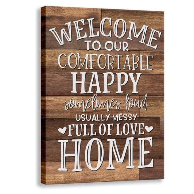 China Christian Farmhouse Vintage Welcome Canvas Wall Art Plaque Snuffed Home Wood Decor for sale