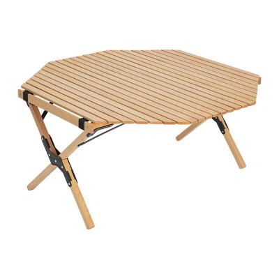 China Solid Wood Egg Roll Foldable Biped Octagonal Wooden Outdoor Folding Portable Picnic Table for sale