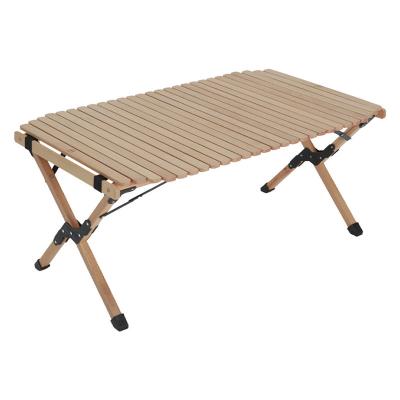 China Solid Wood Foldable Round Egg Roll Table Modern Outdoor Wooden Folding Portable Camping Holiday Stand Picnic Table for sale