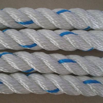 China Strongest fiber rope in the world 3 strand twisted pe rope with blue track line for sale