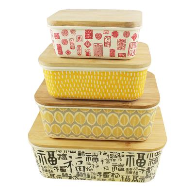 China Eco - Friendly Bamboo Microwavable Tableware Wooden Fiber Food Containers Lunch Box for sale