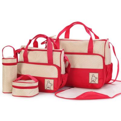 China Water Resistant Baby Gift Diaper Changing Bag Set 5pcs Mom Maternity Hospital Organizer With Diaper Pad for sale