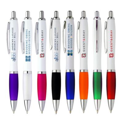 China Promotional pen most popular china made promotional plastic white color retractable tip pen-customized brand logo printing ball pen for sale