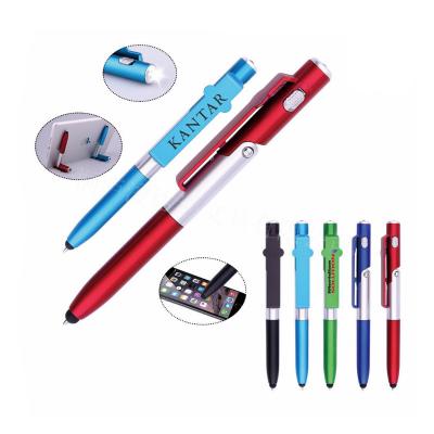 China Multi-fuctional Promotional Pen 4-in-1 Logo Gift Custom Ballpoint Pen with LED Light Phone Holder and Led Light Pencil Stylus - Customized for sale