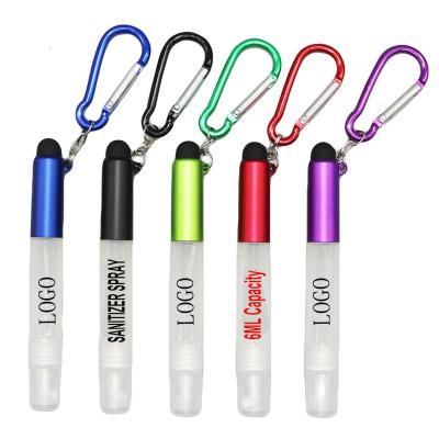 China Customized Personal Care Gift 6ml Capacity Pump Alcohol Sanitizer Refillable Spray Bottle With Keychains High Quality Stylus And Custom Logo for sale