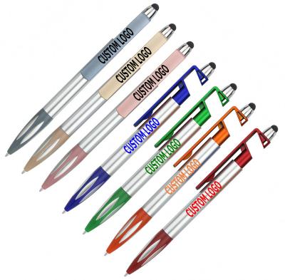 China Promotional Ink Pen Customized Ballpoint Pens With Stylus And Movable Holder Stand Logo Printed Stylus Custom Branded Pen With Smartphone Grip Holder for sale