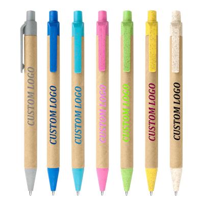 China Promotional Pen Recycle paper+biodegradable wheat straw ballpoint pen with logo Customized imprint-custom recycle paper ballpoint pen for sale