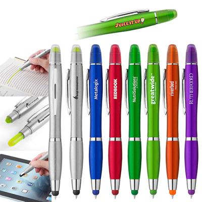 China Custom promotional pen wax highlighter ballpoint pen with stylus, wax highlighter not ink dry-personalized ballpoint pen with highlighter for sale