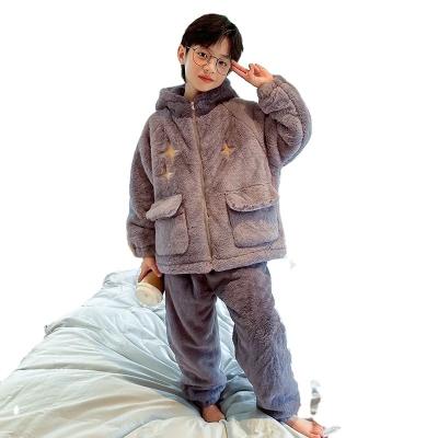 China Wholesale Casual Kids Boys Faced Coral Fleece Thicken Loose Soft Winter Leisure Wear Kids Pajamas Set for sale