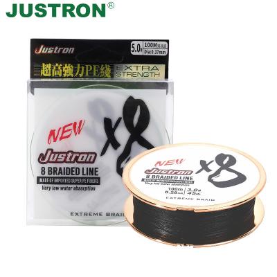 China Float locator Justron 100m color high tensile 8x braided line braided multifilament 8 strand pe fishing line for sale