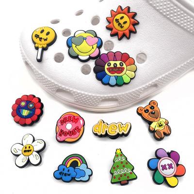 China Clog Charm Fashion Series Shoe Buckle PVC Slides Flower Accessories Embossed Slippers Clogs For Charms Clog Charm for sale