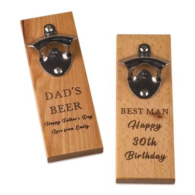 China Viable Hot Sale Wall Mounted Customizable Model Wall Mounted Cast Iron Metal Bottle Opener Wooden Bottle Opener for sale