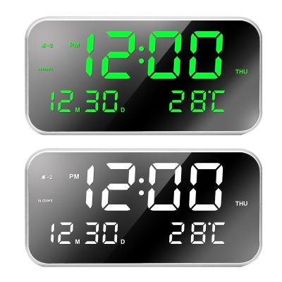 China 2019 Calendars Fashion LED Digital Mirror Temperature Display Table Desk Clock 3 Alarm Volume Settings for sale