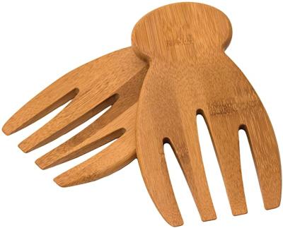 China Sustainable Bamboo Salad Hands with Knob Handles Set of 2, Bamboo Salad Server Set for sale