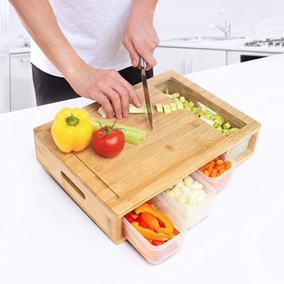 China Sample available wholesale bamboo cutting stocked chopper set with storage box cutting board with trays furniture bamboo board for sale