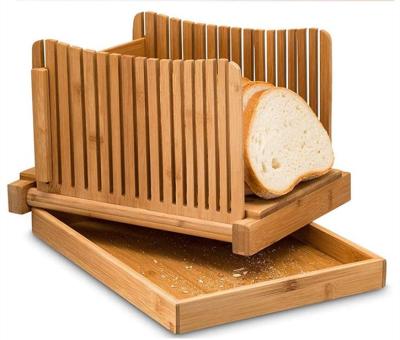 China Freshness Keeping Bamboo Bread Cutting Board With Foldable Bamboo Bread Slicer Crisper Rack Wooden Compact Thickness Adjustable for sale