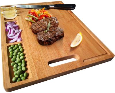 China The Kitchen Stocked Multifunctional Bamboo Cutting Board with 3 Built-in Compartments for Bread Meats Fruits, Butcher Block, Carving Board for sale