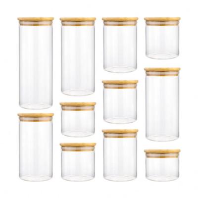 China Available Wholesale Empty Viable Sample Food Storage Glass Jars Glass With Bamboo Lid And Silicone Ring for sale