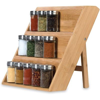 China Available Wholesale Eco-Friendly Sample Spice Storage Rack Bamboo Spice Rack Drawer Kitchen Shelf Viable 3 Layers for sale