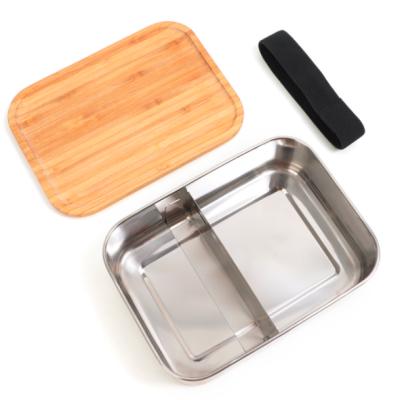 China Japanese Style 304 Stainless Steel Bento Kid Food Container Meal Bamboo Lid Bowl Viable Sample Available Wholesale for sale