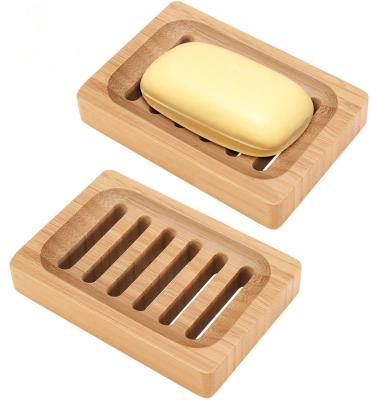 China Sustainable Drain Dish Bamboo Wooden Soap Tub Tray With 2 Pack Soap Holder For Bathroom Sink Shower Kitchen for sale