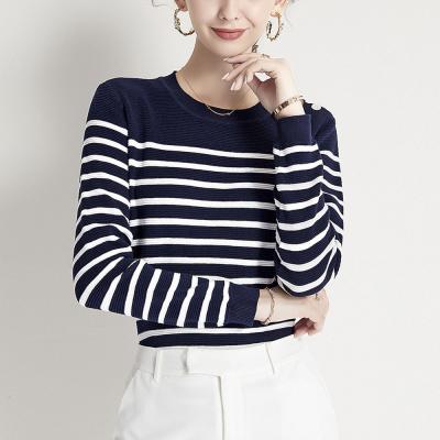 China Best Selling Autumn Winter Anti Shrink Crew Neck Contrast Stripe Cashmere Sweaters for sale