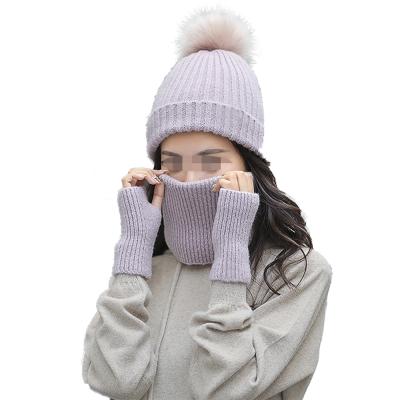 China Cozy Winter Snow Girls Cashmere Knitted Hat Scarf And Gloves Set For Women for sale