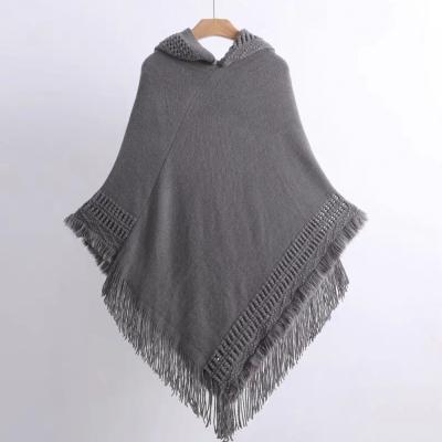 China Fashion Winter Anti-Shrink Europe Cashmere Poncho Sheer Women Knitting Tassel Shawl for sale