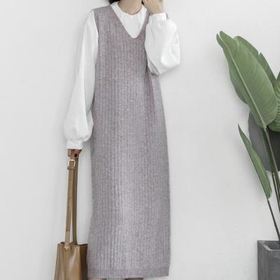 China custom fashion hot sale Anti-wrinkle long knit sleeveless women cashmere dress for sale