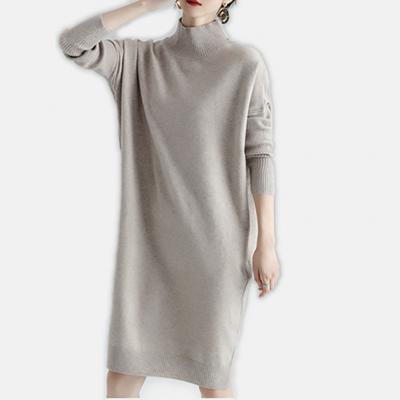 China newest wholesale casual Anti-wrinkle solid color knit slim lady cashmere dress for sale