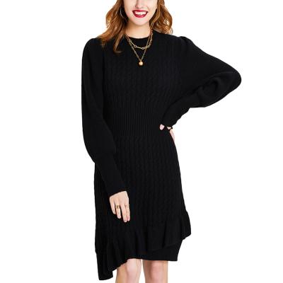 China New Style Anti-Static Women Elegant Woolen Bodycon Knit Ruffled Long Casual Dress for sale