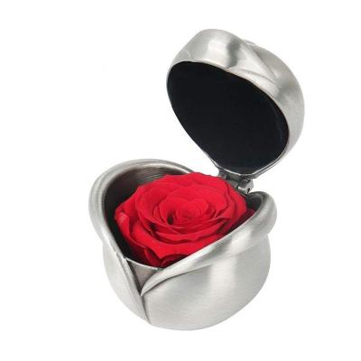 China Real Romantic Preserved Red Rose Custom Metal Box Preserved Rose UO Eternity Red Roses in Ring Box For Valentines Mother's Day Gifts Heart Shaped Jewelry for sale