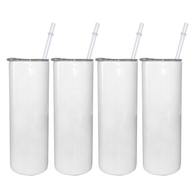 China Wholesale 20oz 600ml Viable White Double Walled Sublimation Masks Skinny Stainless Steel Mug Tumbler With Straw for sale